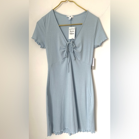 NWT BP Nordstrom Blue Tie Front Lettuce Edge Fitted Mini Dress Women’s Medium - Picture 1 of 10
